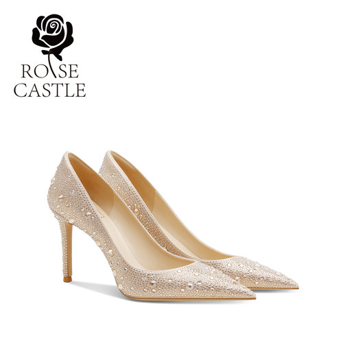 永恒星芒rosecastle婚鞋女金色秀禾婚纱两穿宴会礼服水晶新娘单鞋
