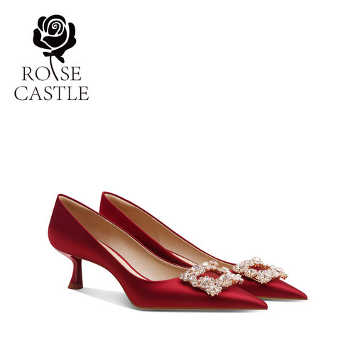 绯色密语 rosecastle 安可拉红秀禾婚鞋女低跟不累脚浅口礼服单鞋