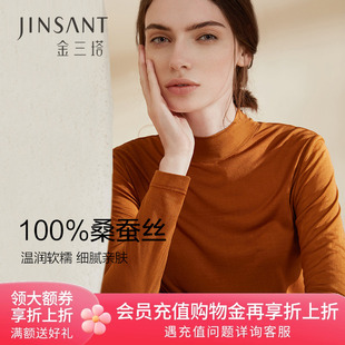金三塔绢丝套头毛衣女秋冬新款韩版长袖短款半高领修身打底衫