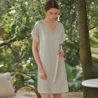 Summer new silk sleeping dress for women, 100% mulberry silk Golden Three Towers short-sleeved lace loose and comfortable home wear pajamas thumbnail 5