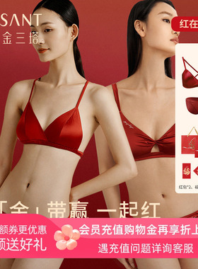 【一起红】金三塔桑蚕丝文胸套婚庆新年红色本命年三角杯文胸内裤
