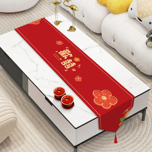 中式喜庆结婚防水桌旗红色