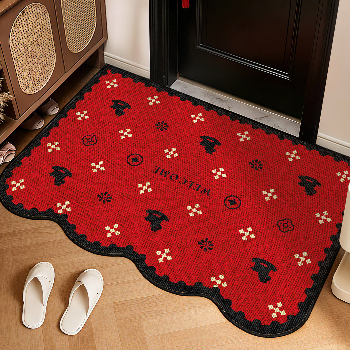 红色喜庆马年入户门地垫2026新年仿亚麻进门门口垫门外蹭脚垫地毯,居家布艺,入户地垫,淘宝优惠券,粉丝福利购,淘宝优惠卷