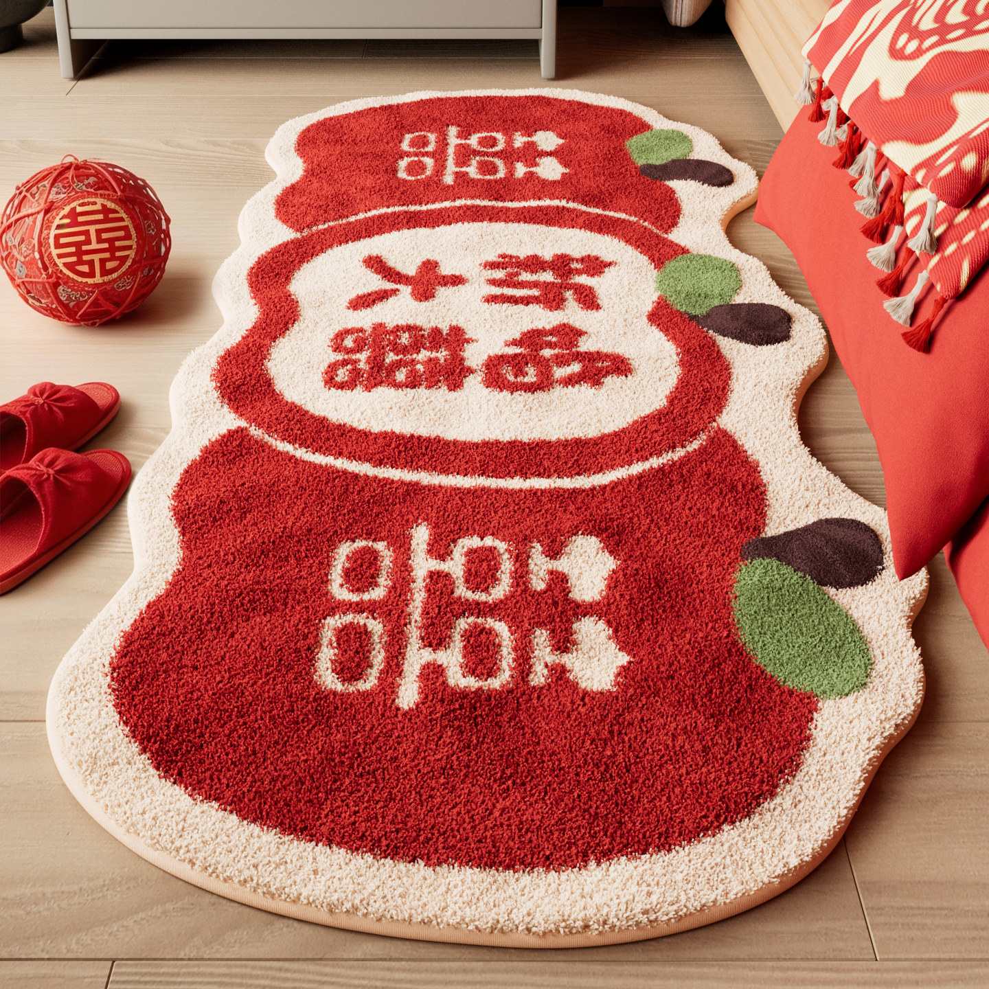 红色结婚卧室床边毯婚房喜庆布置脚垫子毛绒加厚地毯吸水防滑地垫,居家布艺,地毯,淘宝优惠券,粉丝福利购,淘宝优惠卷