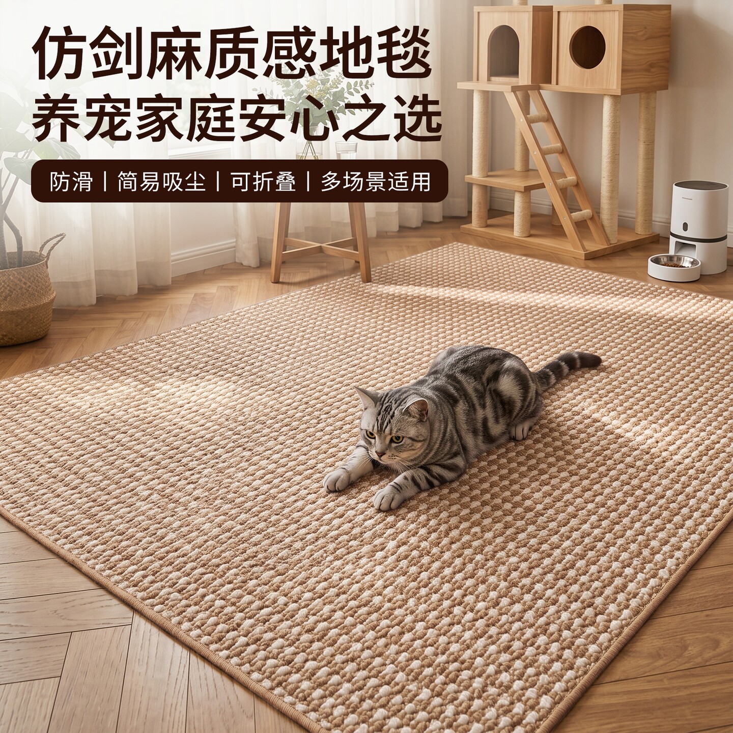 加厚仿剑麻地毯客厅新款中古风免打理卧室床边地垫免洗可擦洗家用图片