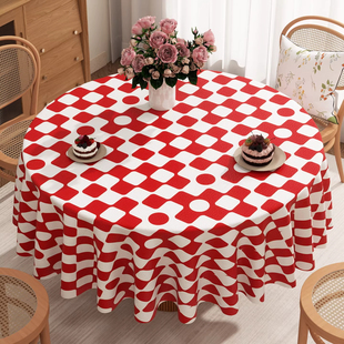 红色格子桌布2026新款防水防油防烫免洗餐桌大圆桌饭店商用台布垫