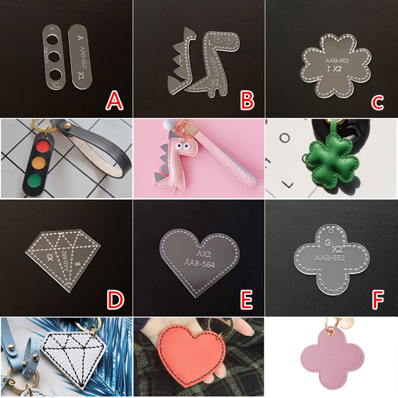 diy手工皮具皮革小物钥匙扣挂饰挂件亚克力模板皮艺制作版型图纸