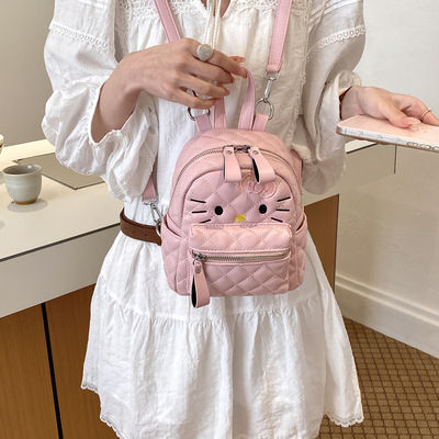 2026新款跨境爆款夏季双肩包包女韩系菱格Kitt猫咪可爱风刺绣背包