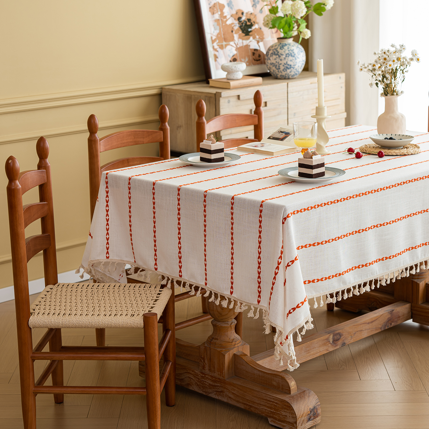 安娜丽丝米白色桌布装饰盖布素色