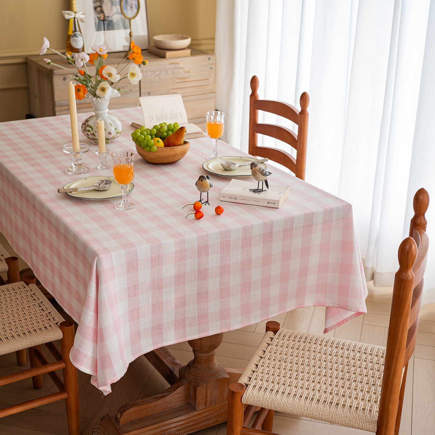 桌布布艺棉麻小清新粉色格子餐桌布茶几盖布长方形茶几布台布盖巾,居家布艺,桌布,淘宝优惠券,粉丝福利购,淘宝优惠卷