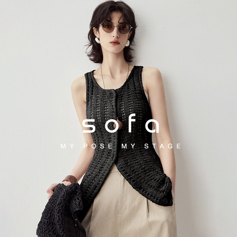 假日氛围感镂空针织衫！sofa时髦粗针带子棉纱慵懒百搭无袖背心女
