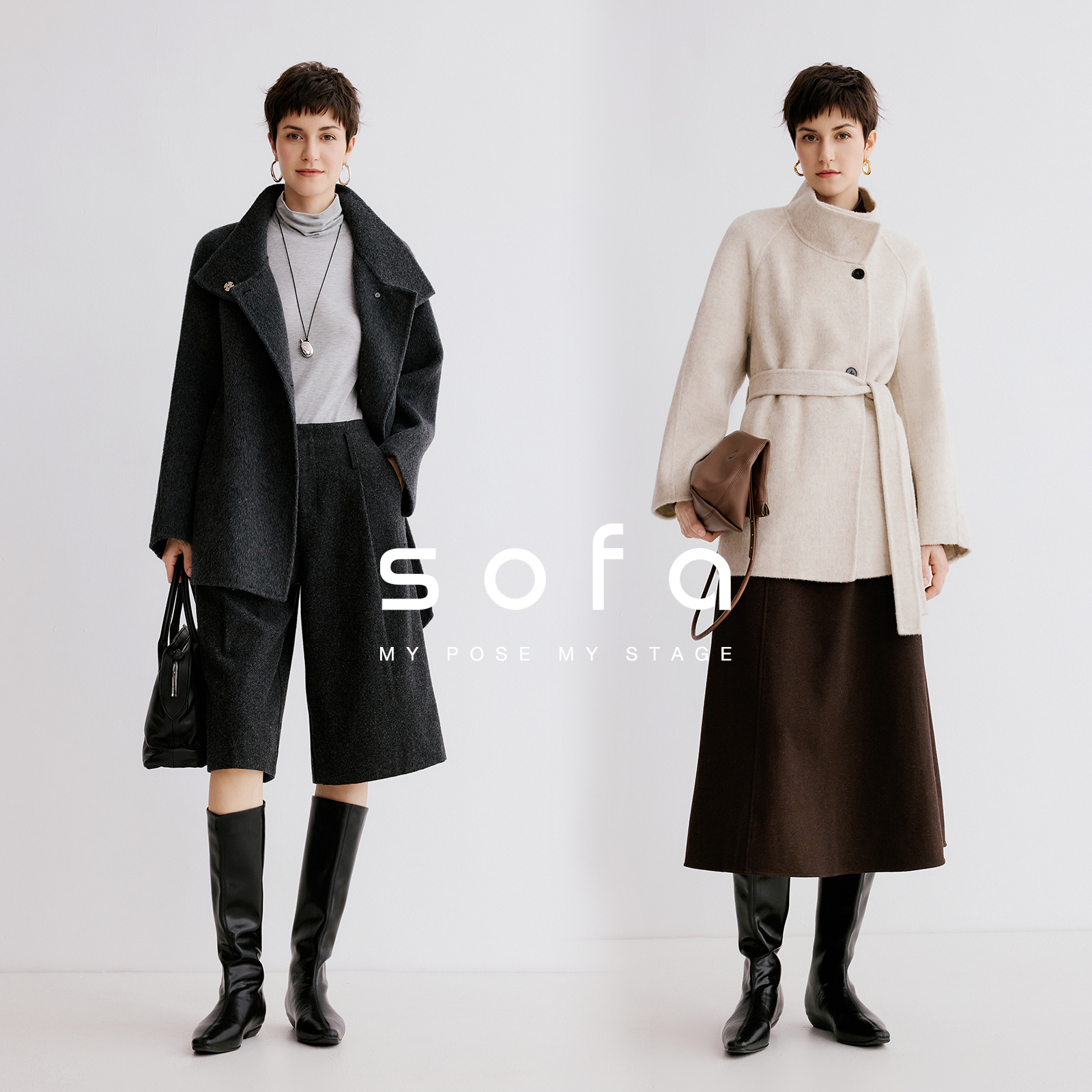 sofa松弛感立领毛呢外套