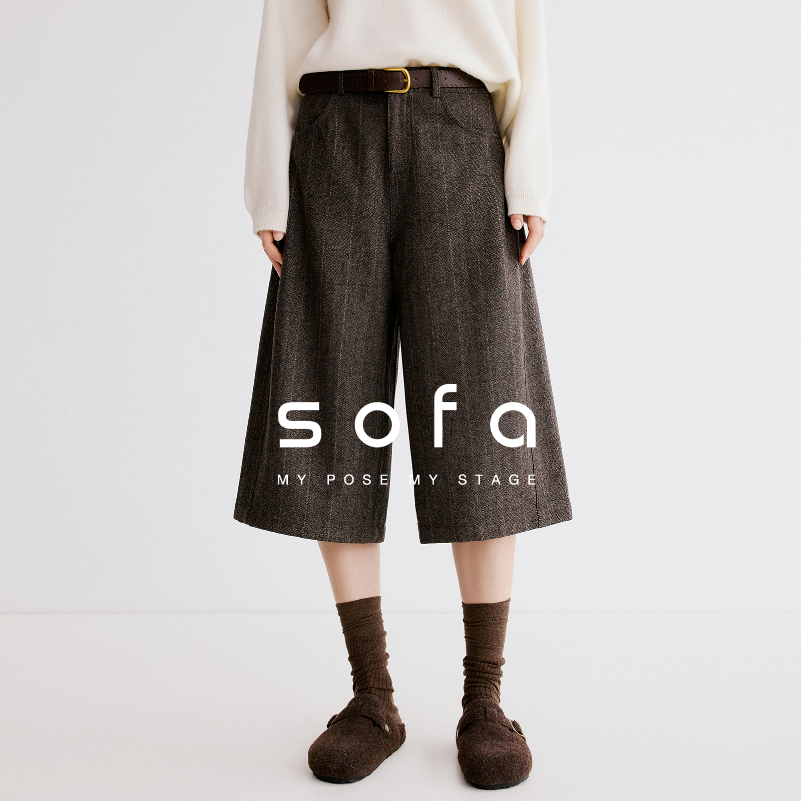 sofa高级廓形阔腿七分裤