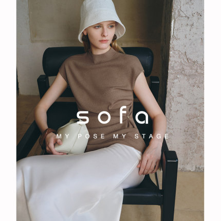 设计感收腰针织衫！sofa极简百搭修身气质半高领羊毛打底衫女