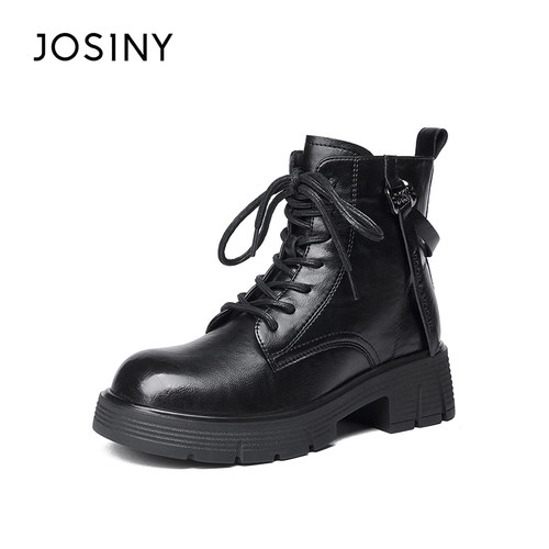 卓诗尼2025年冬季新款时尚舒适英伦风百搭粗跟休闲气质女款马丁靴