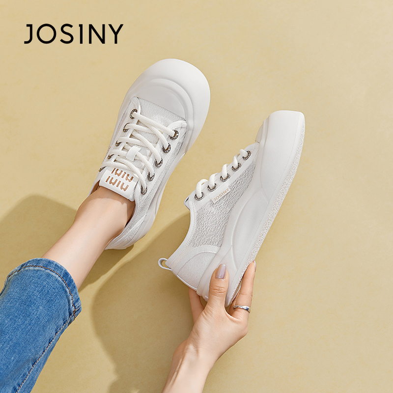 卓诗尼2024夏季新款时尚网面透气潮流休闲板鞋女厚底夏款小白鞋