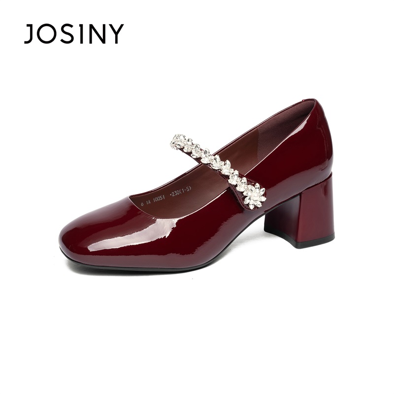 卓诗尼玛丽珍鞋女2026年春季新款珍珠钻带粗跟高跟鞋百搭单鞋