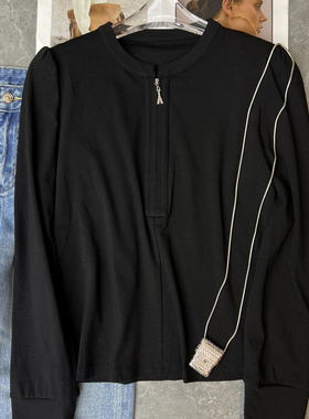 诺诺春上新时尚拉链百搭长袖T衬衫小衫39535