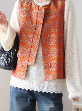 诺诺设计店锦圆领盘扣马甲坎肩叠穿改良国风马甲（含30真丝）A962