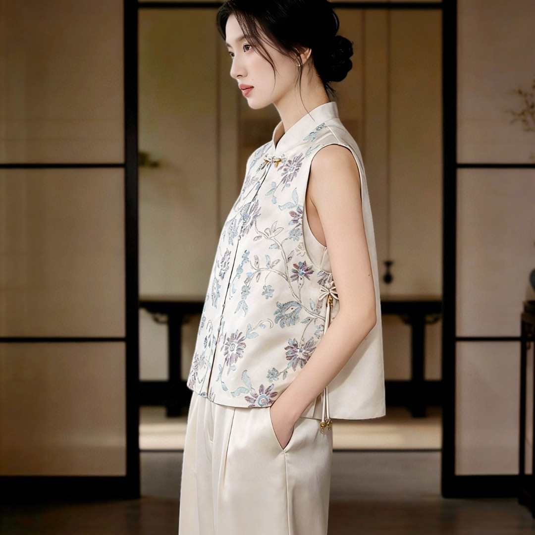 诺诺设计26年早春新中式极简盘扣重工绣花醋酸马甲YS4-t480,女装/女士精品,马夹,淘宝优惠券,粉丝福利购,淘宝优惠卷