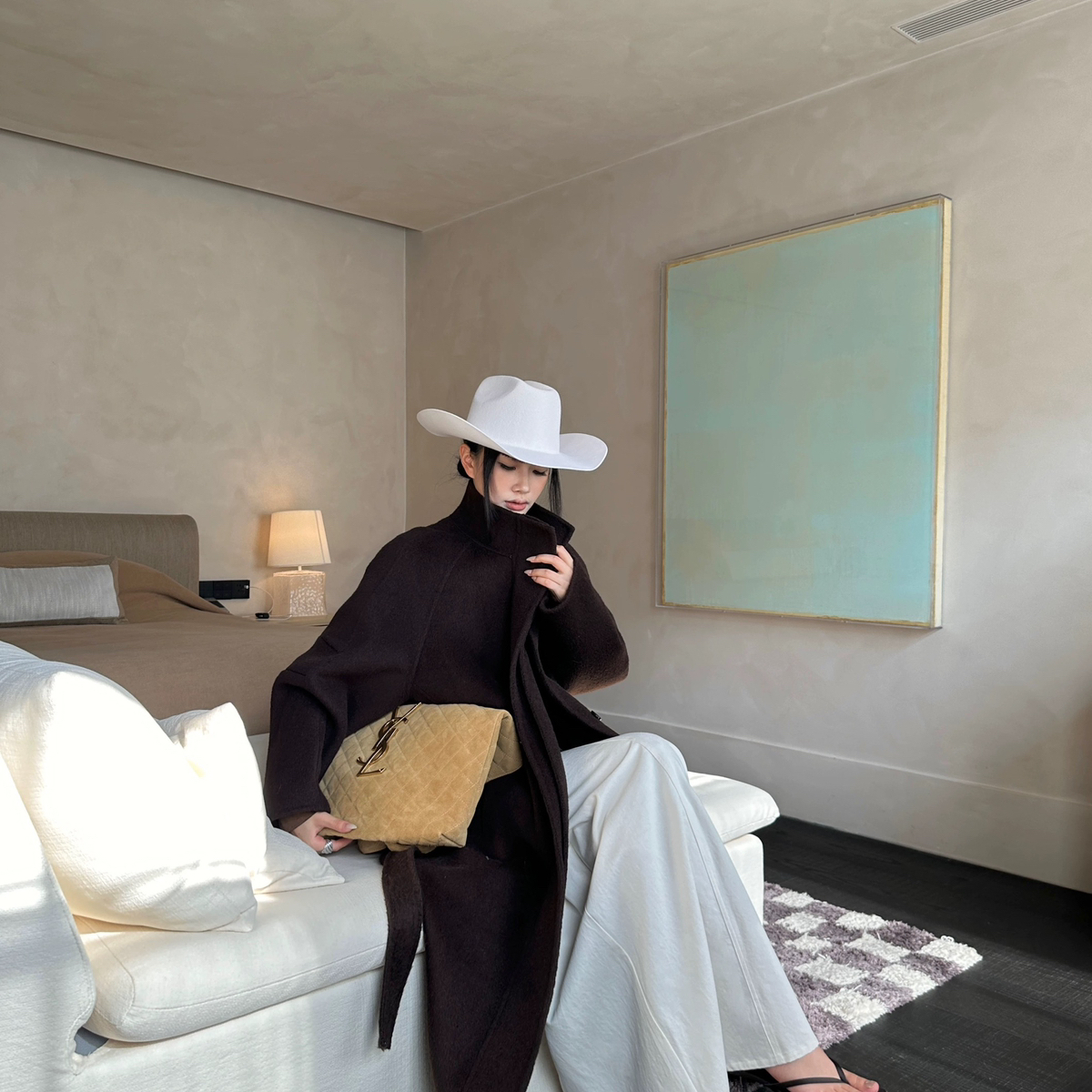 诺诺小众高级感气质宽松百搭羊毛外套(配腰带)（含100羊毛）YS2-9