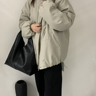 诺诺小众冬上新立领排扣韩版 宽松保暖棉服外套k265