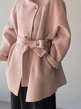 诺诺立领双面韩版显瘦高级感羊毛外套(配腰带)（含68羊毛）617133