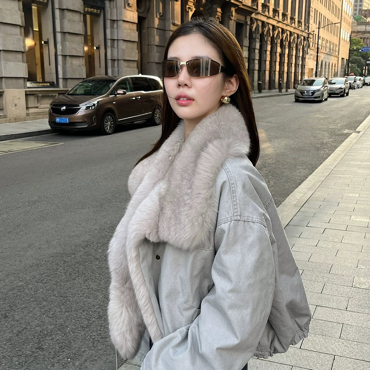 诺诺设计鹅绒派克服加厚保暖羽绒服外套(狐狸毛领不可拆卸)HF135