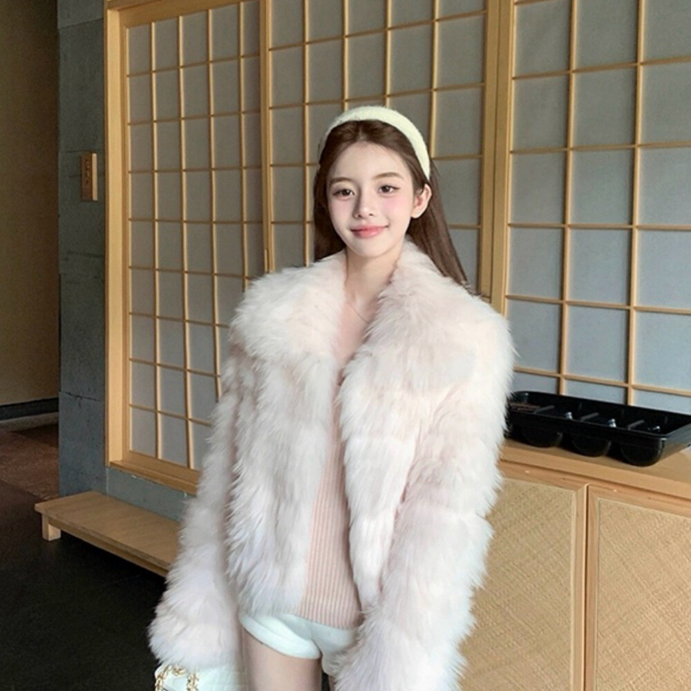 诺诺层小奶狐车条翻领贵气名媛气质狐狸毛皮草(含100狐狸毛)K3868