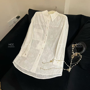 诺诺26年早春法式 中长衬衫 172 016 复古镂空绣花长袖