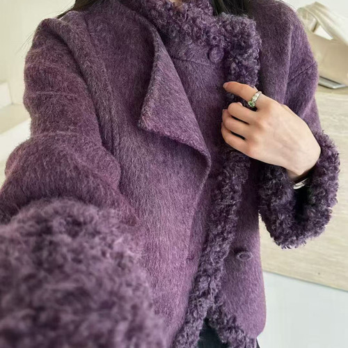 诺诺冬上新高级感圈圈毛短款保暖羊毛外套（含100羊毛）B1801