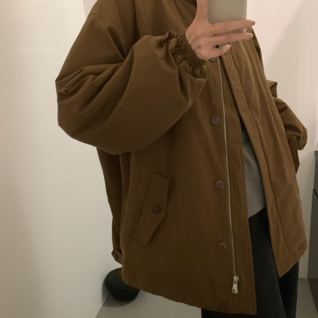 诺诺冬上新法式撞色条纹领宽松内里加棉夹克外套夹克sl167