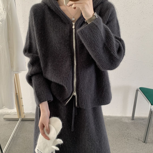 诺诺韩系休闲连帽拉链加厚开衫保暖毛衣（含27.9绵羊毛）BJ826