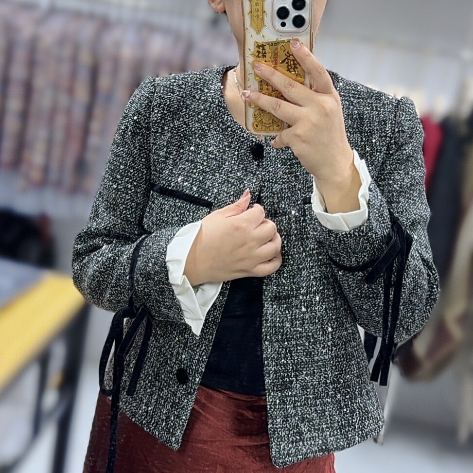 诺诺小香风外套减龄荷叶边袖口设计短外套(含13羊毛)YS1-G808