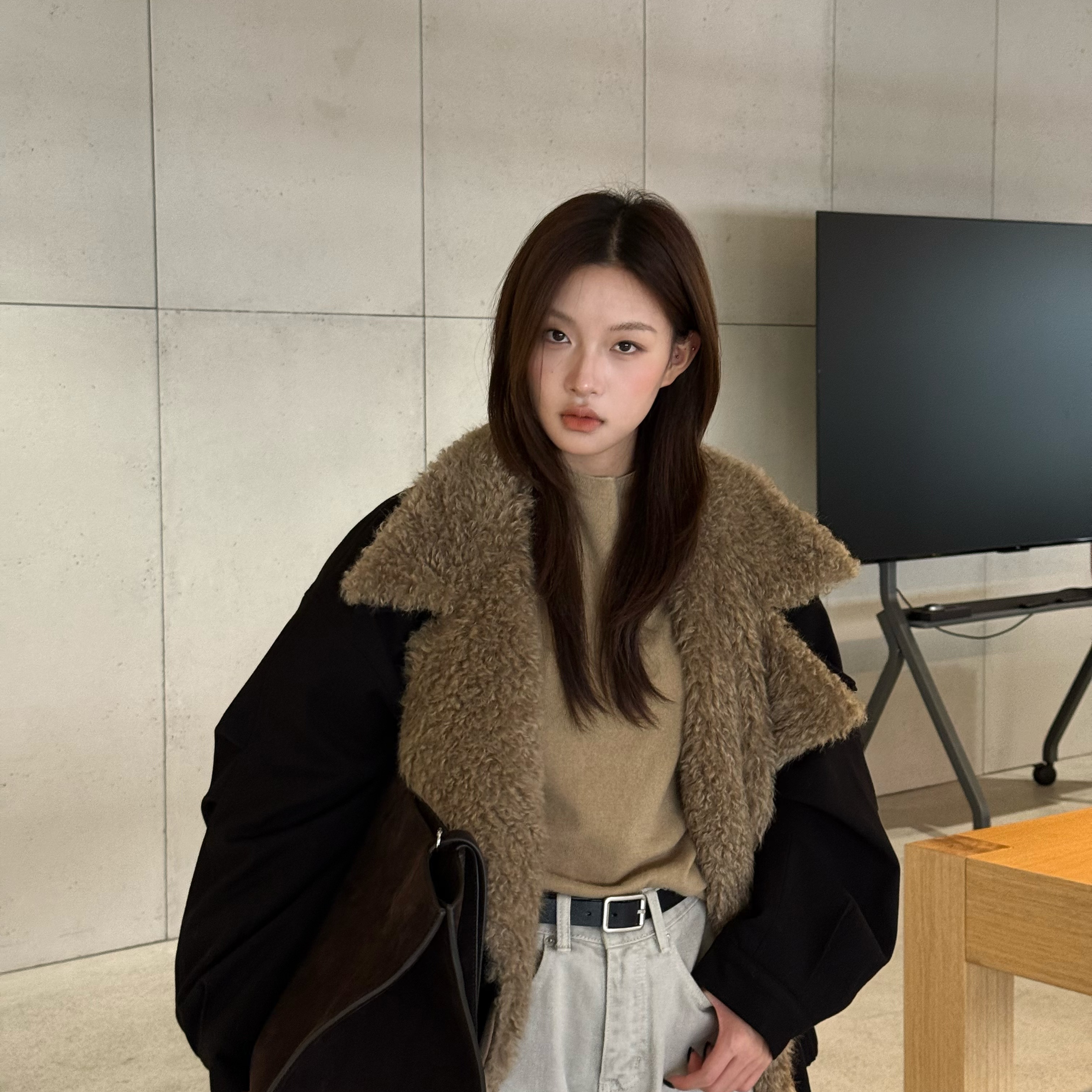 诺诺家羔毛拼接女气质保暖派克棉服外套皮毛一体（含5羊毛）57655