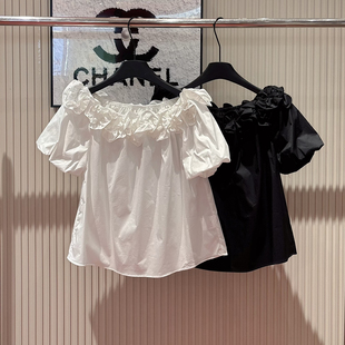 诺诺26夏上新法式 w1003 优雅气质显瘦一字肩百搭小衫