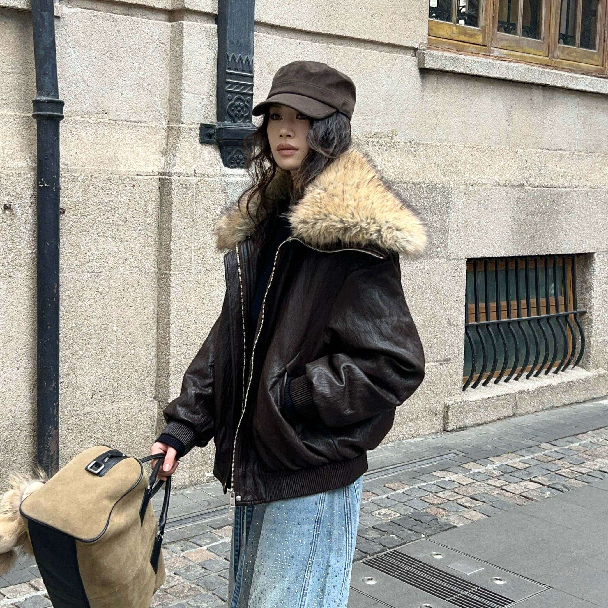 诺诺街羽绒内胆皮衣加厚拉链白鹅绒保暖羽绒服外套YS3-9659