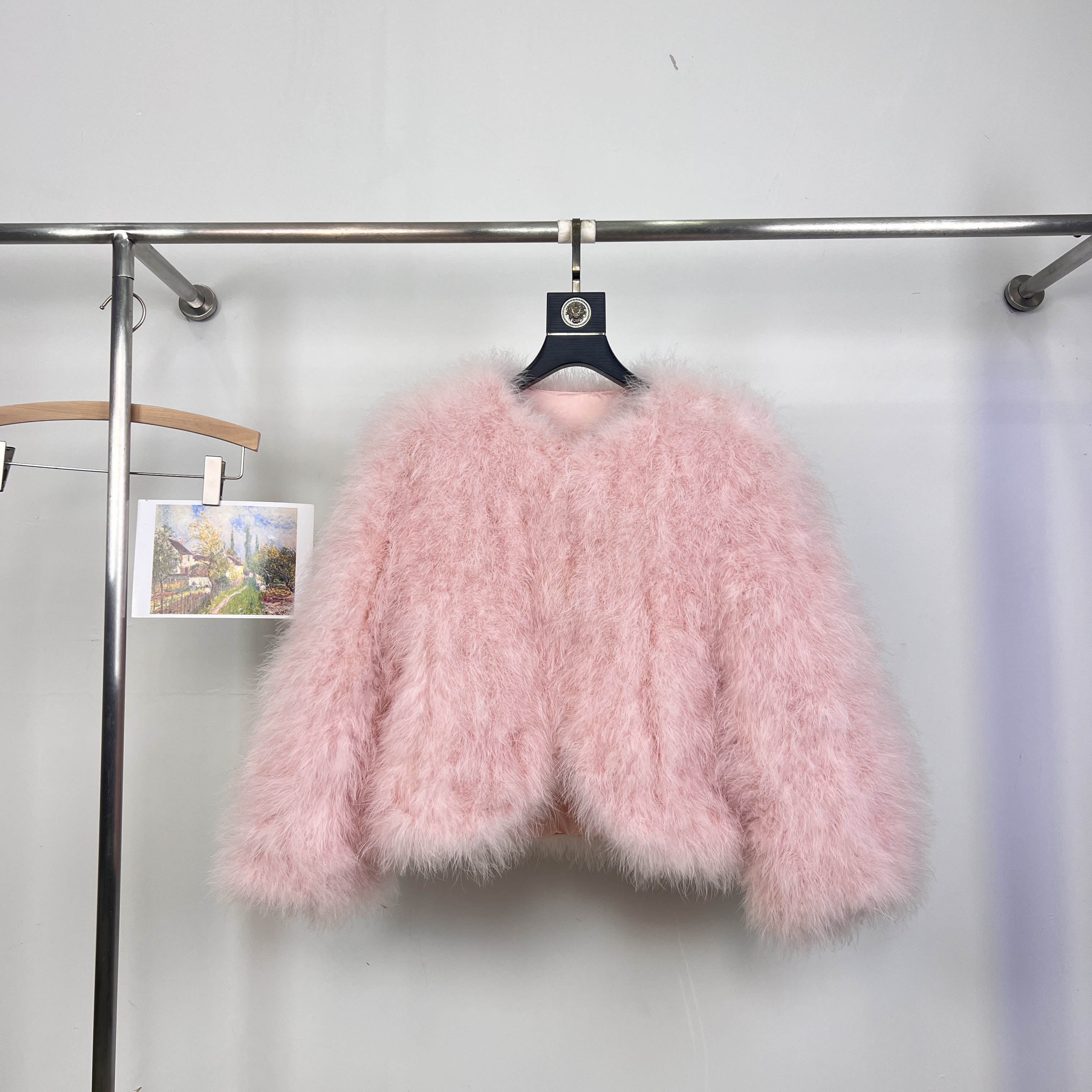 诺诺小众长袖短款阔版女名媛风保暖皮草外套YLS001火鸡毛