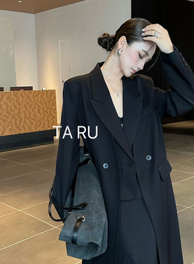 诺诺简约大气翻领双排扣长款大衣10028