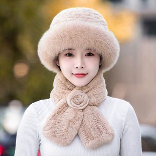 皮草中老年人獭兔毛帽子女士秋冬季妈妈老太太保暖狐狸毛奶奶冬帽