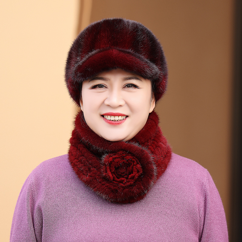 中老年人水貂毛时尚皮草帽子奶奶妈妈护耳保暖老太太鸭舌帽女冬季