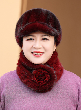 中老年人水貂毛时尚皮草帽子奶奶妈妈护耳保暖老太太鸭舌帽女冬季