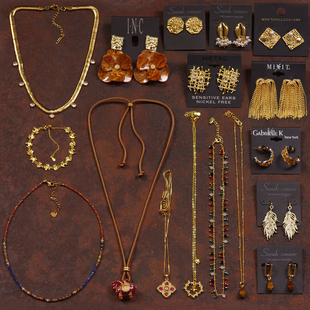 J6红色手工珐琅釉立体小象天然虎眼石女异形珍珠毛衣项链耳环夹钉