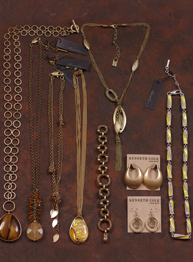 老货ET夸张KC贝壳虎眼石项链耳环