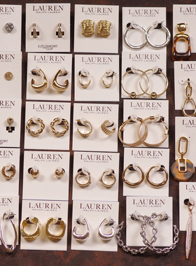 J27出口欧美RLL余量圈圈金属时尚通勤日常质感简约镀金耳环夹钉饰