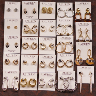 J27出口欧美RLL余量圈圈金属时尚通勤日常质感简约镀金耳环夹钉饰