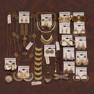 LK6欧美出口复古淡水珍珠贝壳蜻蜓牛皮镂空项链毛衣链耳环夹钉女