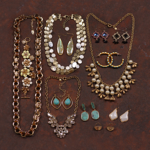 71这批老货等了三年打扮样品欧美夸张复古项链耳环夹钉金色女港风