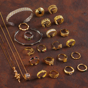 J8金钱缠绕蛇锆石意大利宫廷法式 黑色项链戒指环手镯开口时来运转