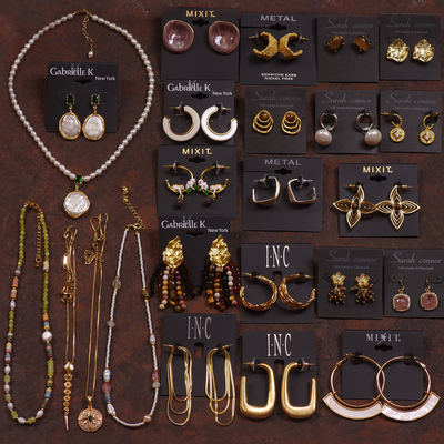 天然淡水异形珍珠虎眼石项链耳环